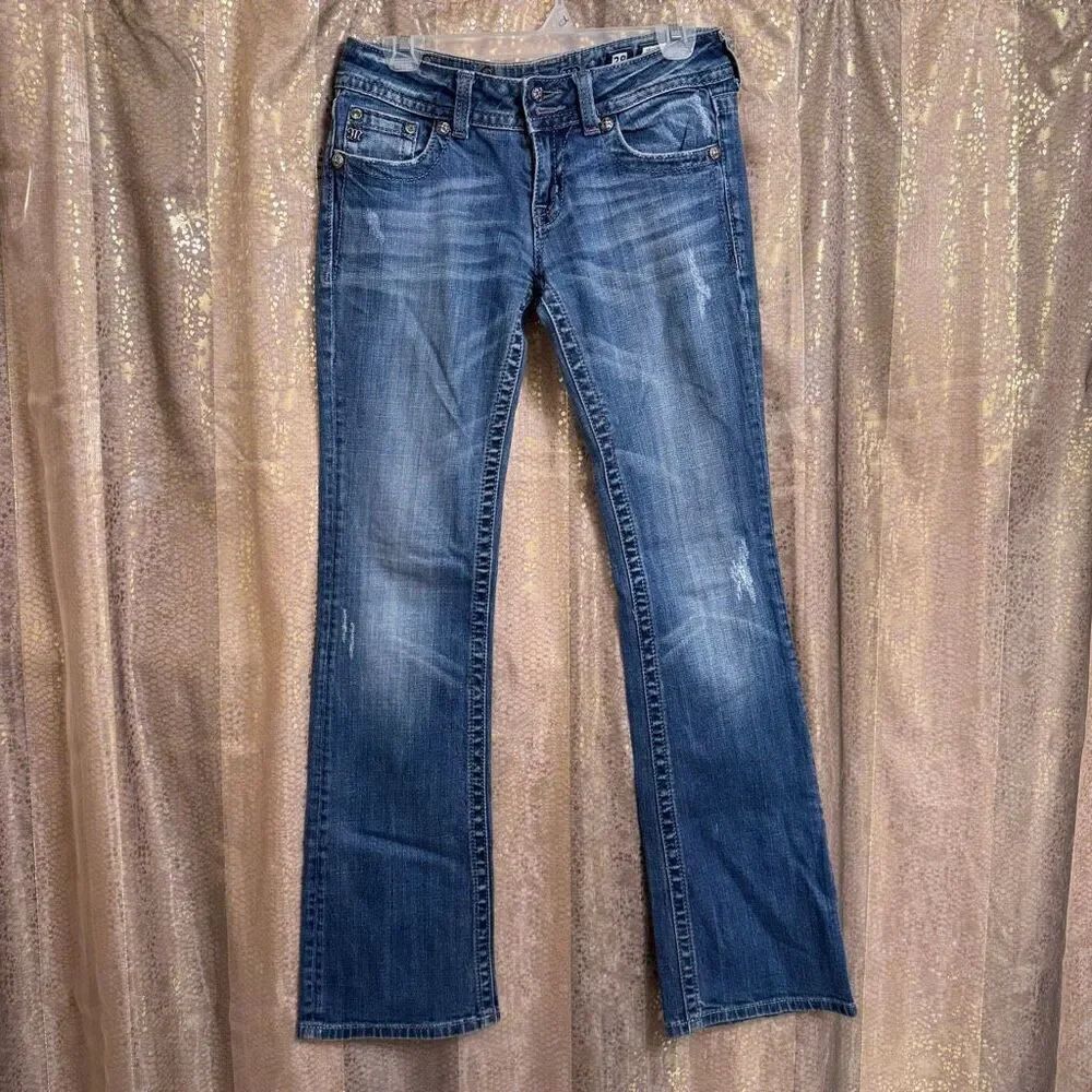 Miss Me Chain Pocket Low Rise Bootcut Western Rhinestone Jeans Size 28